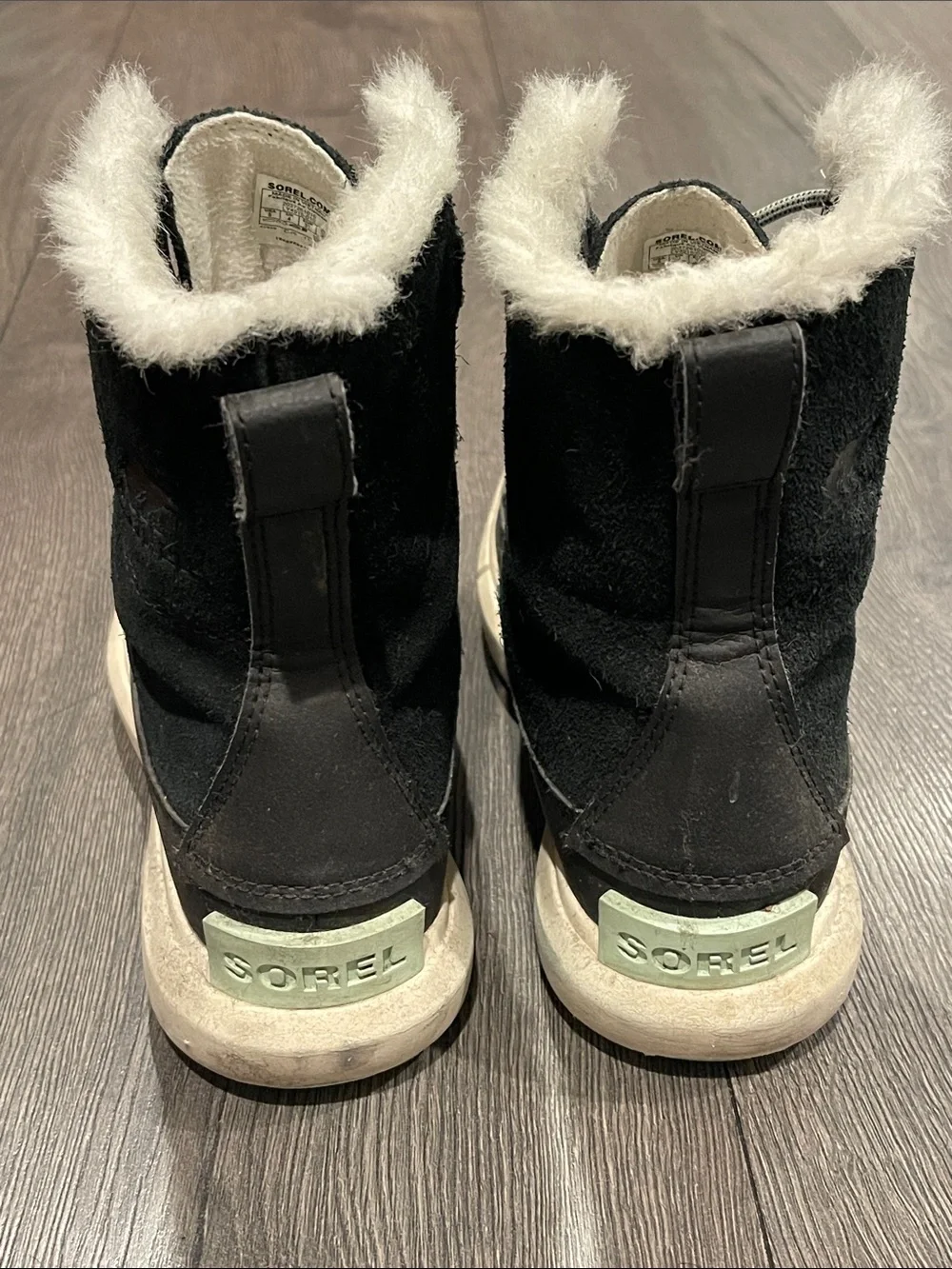Sorel Black Faux-Fur Trim Lace-Up Winter Ankle Boots